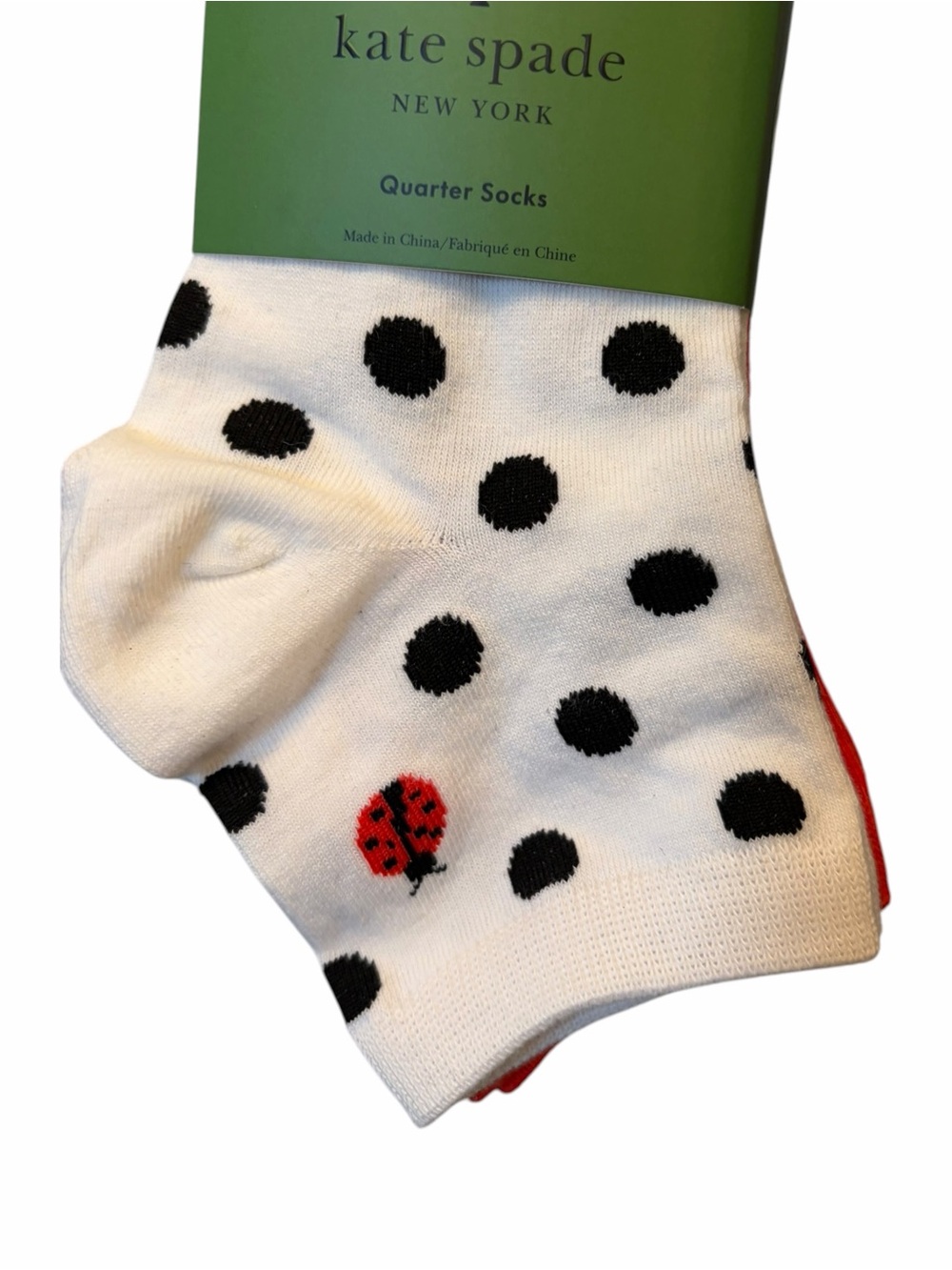 Kate Spade Lady Bug Polka Dot Red Black White 3 Pack Low Rise Quarter Socks - Picture 2 of 6